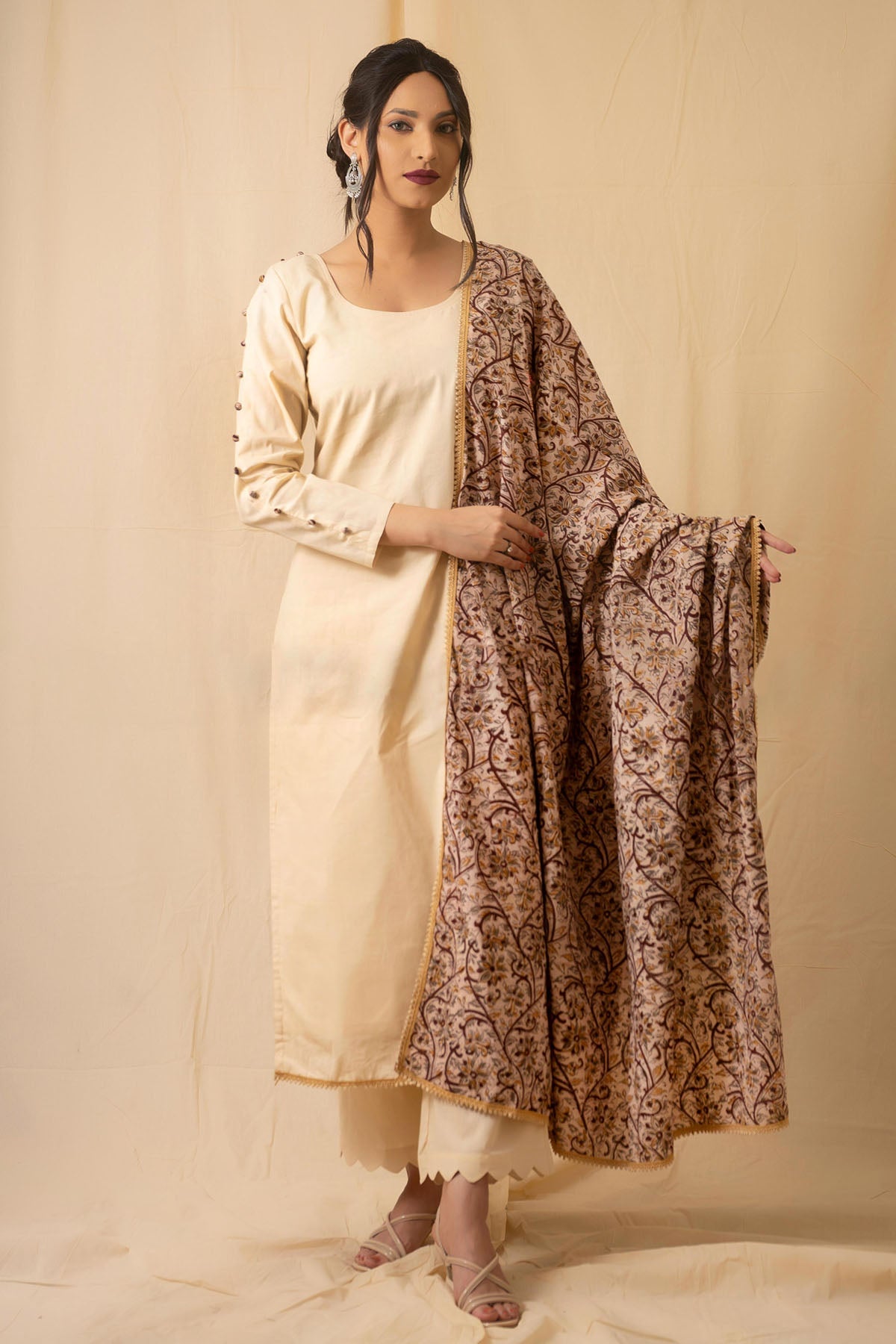 Buy Cotton Cambric Beige Kurta Set for Women Online